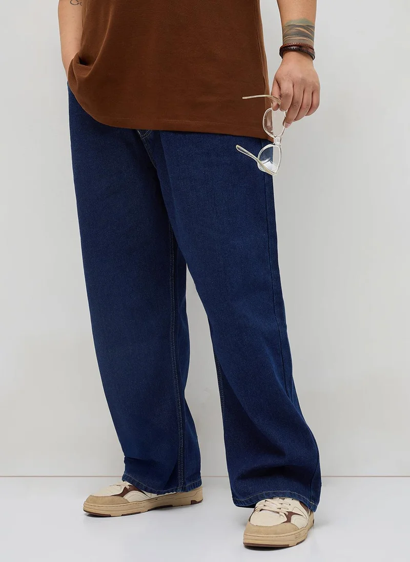 أوربانو فاشن Urbano Plus Men's Dark Blue Loose Baggy Fit Washed Denim Jeans Non-Stretchable